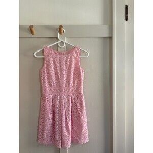 Crewcuts Dress Girls Size 10 Pink Lace Overlay Fit Flare Cottagecore Tea Garden
